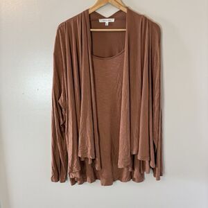 Astrologie Womens Layered Top Brown Blouse Cardigan Set Mature Office Sz XXL